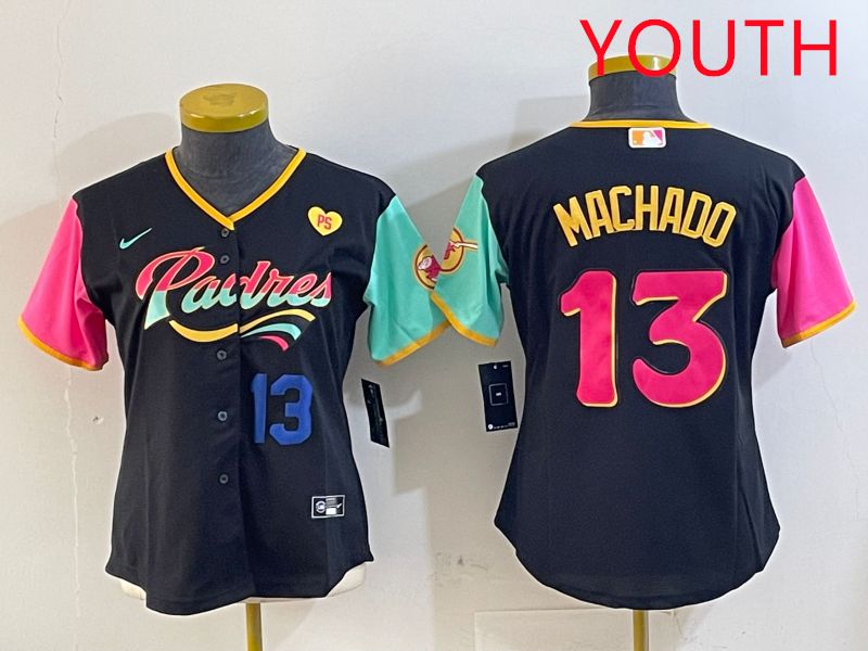 Youth San Diego Padres #13 Machado Black City Edition 2025 Nike MLB Jersey style 10->youth mlb jersey->Youth Jersey